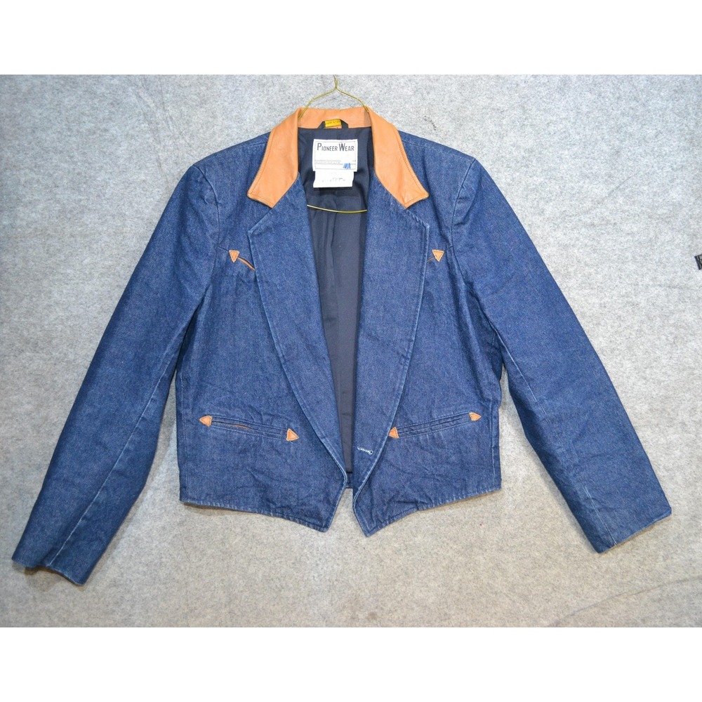 Pioneer Wear Blazer Mens 40 Blue Denim Cowboy Western Leather Collar Jacket USA